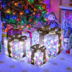 LuxenHome 3-Piece Prism Gift Boxes With Gold Ribbon Holiday Decoration With Lights Multicolored, Gold, White 10 LuxenHome 3-Piece Prism Gift Boxes With Gold Ribbon Holiday Decoration With Lights Multicolored, Gold, White -National Tree Company Store GUEST a6cbffcb 21ae 44f4 8e69 fb4974beba38