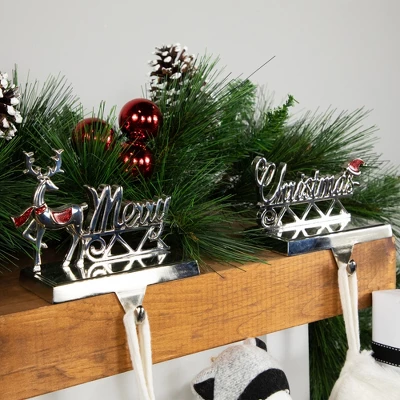 Northlight Set Of 2 Silver Reindeer Merry Christmas Metal Stocking Holders 5.5" 1 Northlight Set Of 2 Silver Reindeer Merry Christmas Metal Stocking Holders 5.5"