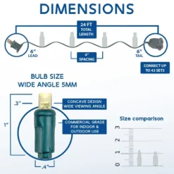 Novelty Lights LED Christmas String Lights 70 Mini Bulbs (Green Wire, 24 Feet)