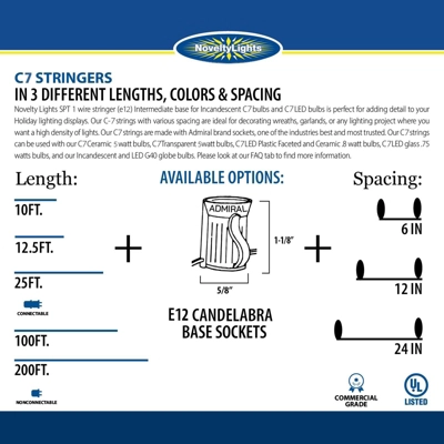 Novelty Lights 10 Socket C7/E12 Candelabra Base Christmas Stringer, Vintage Holiday Hanging Light String, SPT-1 20 Gauge Green Wire 2 Novelty Lights 10 Socket C7/E12 Candelabra Base Christmas Stringer, Vintage Holiday Hanging Light String, SPT-1 20 Gauge Green Wire - Image 2