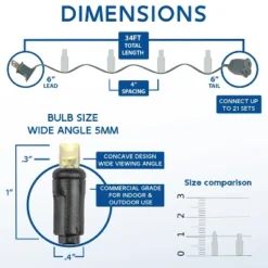 Novelty Lights 34 Feet Long, 100 Mini Black Wire Christmas Lights, End To End Connectable, UL Listed For Indoor/Outdoor Use