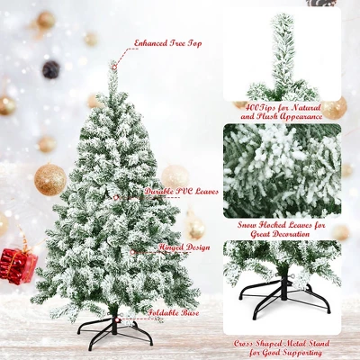 Costway 4.5FT Artificial Hinged Christmas Tree Snow Flocked Pine Tree W/400 Tips And Foldable Base 7 Costway 4.5FT Artificial Hinged Christmas Tree Snow Flocked Pine Tree W/400 Tips And Foldable Base - Image 7