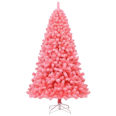 Costway 4.5/6.5/7.5 Ft Snow Flocked Hinged Artificial Christmas Tree W/ Metal Stand Pink 11 Costway 4.5/6.5/7.5 Ft Snow Flocked Hinged Artificial Christmas Tree W/ Metal Stand Pink - Image 11