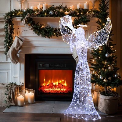 LuxenHome 5Ft Angel Playing Trumpet Outdoor Holiday Decoration With Lights White 4 LuxenHome 5Ft Angel Playing Trumpet Outdoor Holiday Decoration With Lights White - Image 4