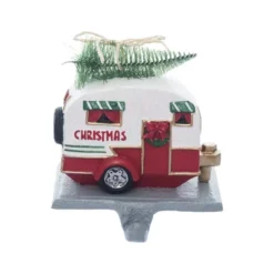 Season's Designs 5.25" Red Retro Camper Christmas Tree Stocking Holder Multicolored Stone Decor For Indoor Use On Mantel Or Tabletop