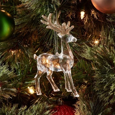 Acrylic Deer With Glittered Antlers Christmas Tree Ornament - Wondershop™ 1 Acrylic Deer With Glittered Antlers Christmas Tree Ornament - Wondershop™