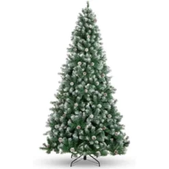 4.5/6/7.5/9ft Pre-Lit Artificial Christmas Tree With Pinecones, Warm White Lights, Hinged Branches, PVC Fir Tips, Easy Assembly