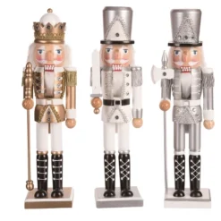 Transpac Wood Glitz Nutcracker Figurine Set Of 3 Colorful Decorative Nutcrackers For Christmas Tabletop Decor