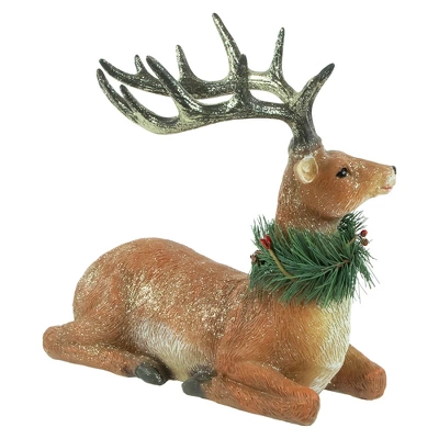 Northlight Glittered Sitting Deer With Pine Neck Wreath Christmas Decoration - 10" 3 Northlight Glittered Sitting Deer With Pine Neck Wreath Christmas Decoration - 10" - Image 3