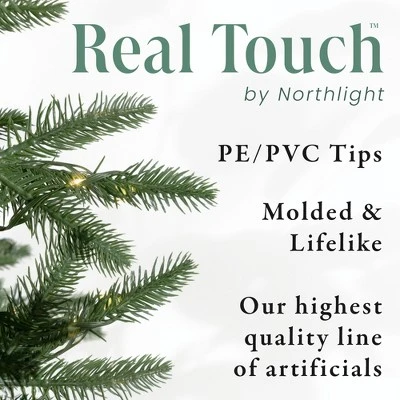 Northlight Real Touch™️ Pre-Lit Slim Flocked Nordmann Fir Artificial Christmas Tree - 6.5' - Warm Clear LED Lights 5 Northlight Real Touch™️ Pre-Lit Slim Flocked Nordmann Fir Artificial Christmas Tree - 6.5' - Warm Clear LED Lights - Image 5