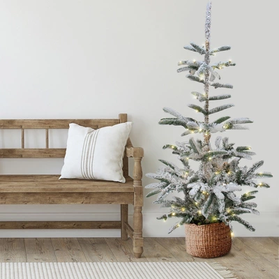 Northlight Real Touch™️ Pre-Lit Slim Flocked Nordmann Fir Artificial Christmas Tree - 6.5' - Warm Clear LED Lights 1 Northlight Real Touch™️ Pre-Lit Slim Flocked Nordmann Fir Artificial Christmas Tree - 6.5' - Warm Clear LED Lights