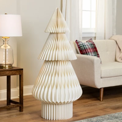 Northlight Tall Paper Accordion Honeycomb Foldable Christmas Tree - 4' - Cream 1 Northlight Tall Paper Accordion Honeycomb Foldable Christmas Tree - 4' - Cream