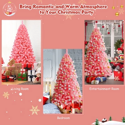 Costway 4.5/6.5/7.5 Ft Snow Flocked Hinged Artificial Christmas Tree W/ Metal Stand Pink 6 Costway 4.5/6.5/7.5 Ft Snow Flocked Hinged Artificial Christmas Tree W/ Metal Stand Pink - Image 6