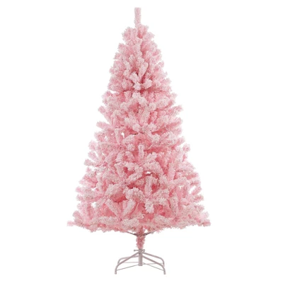 6 Ft Pink Pre-Lit Artificial Christmas Tree Snow Flocked Holiday Hinged Xmas Tree With 250 Multi-Color Led Lights 751 Branch Tips Artificial Pine Chr 7 6 Ft Pink Pre-Lit Artificial Christmas Tree Snow Flocked Holiday Hinged Xmas Tree With 250 Multi-Color Led Lights 751 Branch Tips Artificial Pine Chr - Image 7