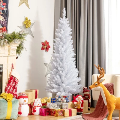 Costway 5ft Unlit Artificial Slim Pencil Christmas Tree With Metal Stand White 9 Costway 5ft Unlit Artificial Slim Pencil Christmas Tree With Metal Stand White - Image 9