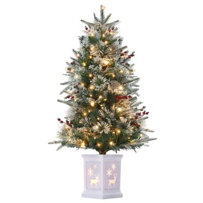 3ft Small Christmas Tree Pre-Lit Artificial Christmas Tree With 78 Led Lights, Snow Flocked Xmas Tree W/Base, Timer Function, Battery Operated 3 3ft Small Christmas Tree Pre-Lit Artificial Christmas Tree With 78 Led Lights, Snow Flocked Xmas Tree W/Base, Timer Function, Battery Operated - Image 3