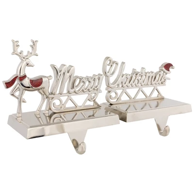 Northlight Set Of 2 Silver Reindeer Merry Christmas Metal Stocking Holders 5.5" 2 Northlight Set Of 2 Silver Reindeer Merry Christmas Metal Stocking Holders 5.5" - Image 2