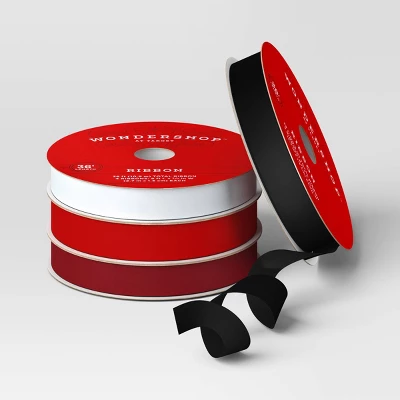 4 Pk Christmas Velvet Ribbon Gift Packaging Accessories Red/Black/White - Wondershop™ 2 4 Pk Christmas Velvet Ribbon Gift Packaging Accessories Red/Black/White - Wondershop™ - Image 2
