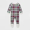 Baby Plaid Ribbed Holiday Matching Family Footed Pajamas - Wondershop™ Cream