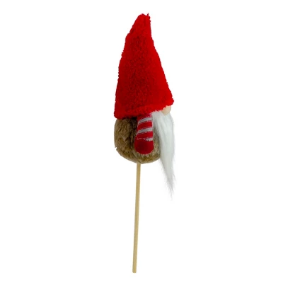 Northlight 11.5" Tiny Gray Faux Fur Santa Gnome With Red Hat And Striped Arms On A Stick Christmas Decoration 2 Northlight 11.5" Tiny Gray Faux Fur Santa Gnome With Red Hat And Striped Arms On A Stick Christmas Decoration - Image 2