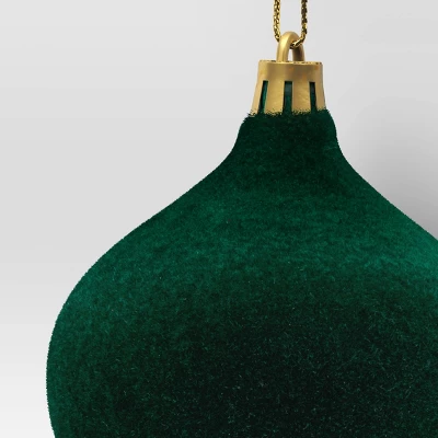 Christmas Onion Shaped Flocked Dark Green Ornament With Tassle - Wondershop™ 2 Christmas Onion Shaped Flocked Dark Green Ornament With Tassle - Wondershop™ - Image 2