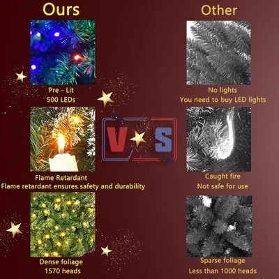 Costway 7Ft Prelit Christmas Tree, Hinged Xmas Tree With 500 Multi-Color, Warm White LED Lights, 1570 PVC Branch, 11 Lighting Modes, Metal Stand 3 Costway 7Ft Prelit Christmas Tree, Hinged Xmas Tree With 500 Multi-Color, Warm White LED Lights, 1570 PVC Branch, 11 Lighting Modes, Metal Stand - Image 3