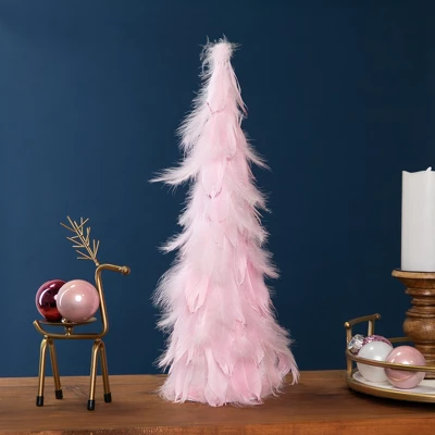 Northlight Glittered Layered Feather Cone Tree Christmas Decoration - 19.5" - Pink 1 Northlight Glittered Layered Feather Cone Tree Christmas Decoration - 19.5" - Pink