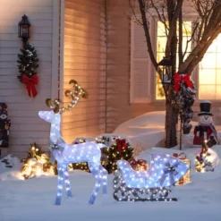 LuxenHome 2-Piece White Reindeer And Sleigh With Silver Bow And Ornaments Outdoor Holiday Decoration With Lights White, Multi, Silver, Brown 13 LuxenHome 2-Piece White Reindeer And Sleigh With Silver Bow And Ornaments Outdoor Holiday Decoration With Lights White, Multi, Silver, Brown -National Tree Company Store GUEST d2772003 aee7 474a aa62 e9ee86a5a332