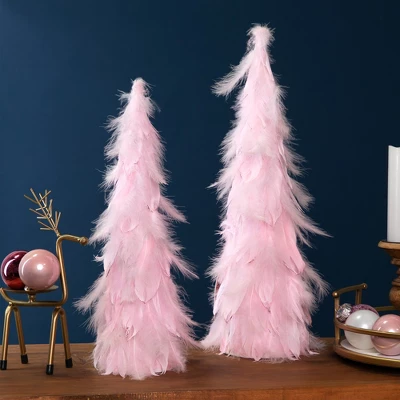 Northlight Glittered Layered Feather Cone Tree Christmas Decoration - 19.5" - Pink 2 Northlight Glittered Layered Feather Cone Tree Christmas Decoration - 19.5" - Pink - Image 2