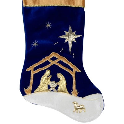Northlight 20.5" Blue And Gold Nativity Scene Christmas Stocking With Gold Cuff 3 Northlight 20.5" Blue And Gold Nativity Scene Christmas Stocking With Gold Cuff - Image 3