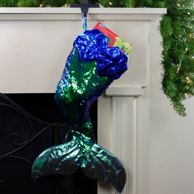Northlight 24" Green And Black Sequined Iridescent Mermaid Christmas Stocking 1 Northlight 24" Green And Black Sequined Iridescent Mermaid Christmas Stocking