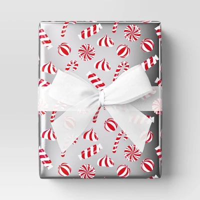 30” 25 Sq Ft Christmas Roll Wrap Red/White Candy On Silver - Wondershop™ 1 30” 25 Sq Ft Christmas Roll Wrap Red/White Candy On Silver - Wondershop™