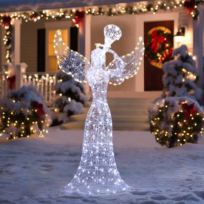 LuxenHome 5Ft Angel Playing Trumpet Outdoor Holiday Decoration With Lights White 6 LuxenHome 5Ft Angel Playing Trumpet Outdoor Holiday Decoration With Lights White - Image 6