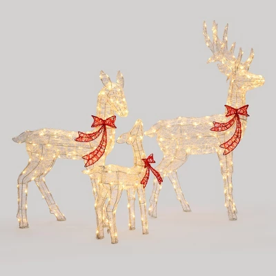 LuxenHome 3-Piece Deer Family Outdoor Holiday Decoration Set With Lights And Timer White, Red 6 LuxenHome 3-Piece Deer Family Outdoor Holiday Decoration Set With Lights And Timer White, Red - Image 6