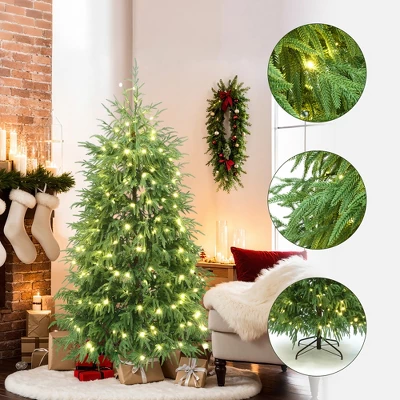 LuxenHome 6Ft Pre-Lit Green Full Artificial Cedar Christmas Tree With Metal Stand 1 LuxenHome 6Ft Pre-Lit Green Full Artificial Cedar Christmas Tree With Metal Stand