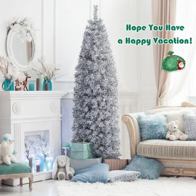 Costway 7 FT Pre-Lit Christmas Tree Hinged Slim Pencil W/ 350 LED Lights 670 Branch Tips 4 Costway 7 FT Pre-Lit Christmas Tree Hinged Slim Pencil W/ 350 LED Lights 670 Branch Tips - Image 4