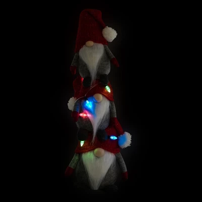 Northlight LED Lighted Triple Stacked Gnomes Christmas Decoration - 26" - Multicolor Lights 2 Northlight LED Lighted Triple Stacked Gnomes Christmas Decoration - 26" - Multicolor Lights - Image 2