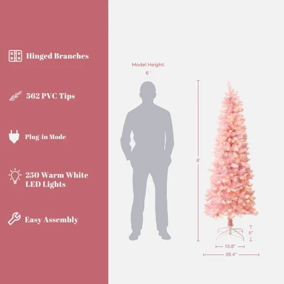LuxenHome 6Ft Pink Pencil Artificial Tree With Warm White Lights And 8 Light Functions 2 LuxenHome 6Ft Pink Pencil Artificial Tree With Warm White Lights And 8 Light Functions - Image 2