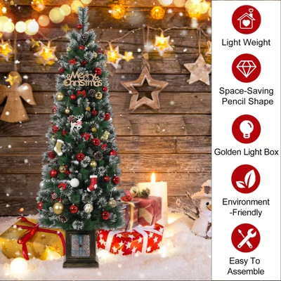 6FT Potted Christmas Tree With 140 Warm LED Lights – Artificial Outdoor Decor For Front Door, Porch, Includes Light Box, Pencil Tree 3 6FT Potted Christmas Tree With 140 Warm LED Lights – Artificial Outdoor Decor For Front Door, Porch, Includes Light Box, Pencil Tree - Image 3