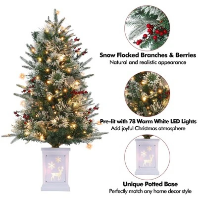 3ft Small Christmas Tree Pre-Lit Artificial Christmas Tree With 78 Led Lights, Snow Flocked Xmas Tree W/Base, Timer Function, Battery Operated 4 3ft Small Christmas Tree Pre-Lit Artificial Christmas Tree With 78 Led Lights, Snow Flocked Xmas Tree W/Base, Timer Function, Battery Operated - Image 4