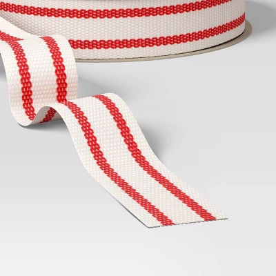 18’ Christmas Fabric Ribbon Ivory/Red Stripes - Wondershop™ 2 18’ Christmas Fabric Ribbon Ivory/Red Stripes - Wondershop™ - Image 2
