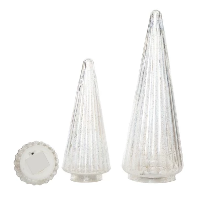 Transpac Light Up Glass Clear Trees Set Of 3 For Christmas Decorative Objects - Elegant Holiday Home Decor 2 Transpac Light Up Glass Clear Trees Set Of 3 For Christmas Decorative Objects - Elegant Holiday Home Decor - Image 2