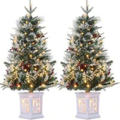 3ft Small Christmas Tree Pre-Lit Artificial Christmas Tree With 78 Led Lights, Snow Flocked Xmas Tree W/Base, Timer Function, Battery Operated 11 3ft Small Christmas Tree Pre-Lit Artificial Christmas Tree With 78 Led Lights, Snow Flocked Xmas Tree W/Base, Timer Function, Battery Operated - Image 11