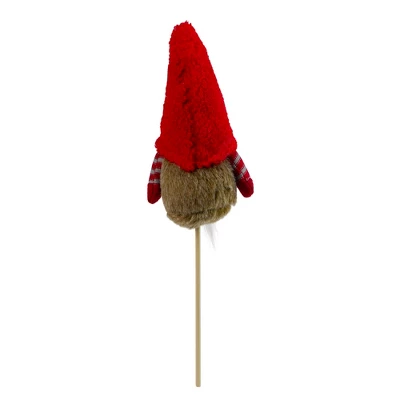 Northlight 11.5" Tiny Gray Faux Fur Santa Gnome With Red Hat And Striped Arms On A Stick Christmas Decoration 3 Northlight 11.5" Tiny Gray Faux Fur Santa Gnome With Red Hat And Striped Arms On A Stick Christmas Decoration - Image 3