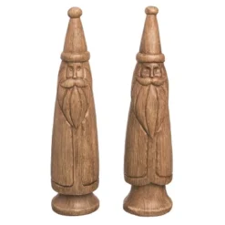 Transpac Slim Santa Set Of 2 Resin Wood Look Christmas Home Decorations For Festive Decor