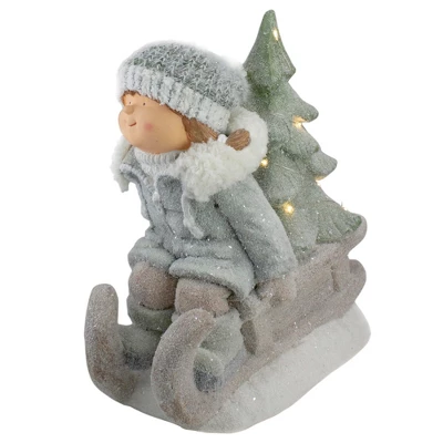Northlight Lighted Girl On A Sled With Tree Christmas Decoration - 15" - Warm White Lights 2 Northlight Lighted Girl On A Sled With Tree Christmas Decoration - 15" - Warm White Lights - Image 2
