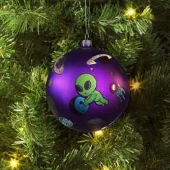 100mm Christmas Shatter-Resistant Ornament Space Purple With Alien - Wondershop™