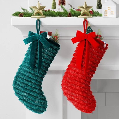21" Christmas Fringe Fabric Stocking With Bow Red - Wondershop™ 1 21" Christmas Fringe Fabric Stocking With Bow Red - Wondershop™