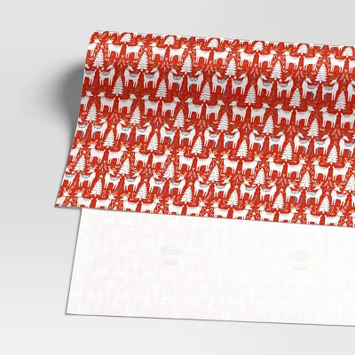 30” 20 Sq Ft Christmas Roll Wrap Scandinavian Trees And Deer On Red - Wondershop™ 2 30” 20 Sq Ft Christmas Roll Wrap Scandinavian Trees And Deer On Red - Wondershop™ - Image 2