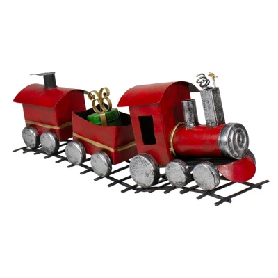 Northlight Triple Car Metal Train Christmas Decoration - 15" - Red And Silver 1 Northlight Triple Car Metal Train Christmas Decoration - 15" - Red And Silver